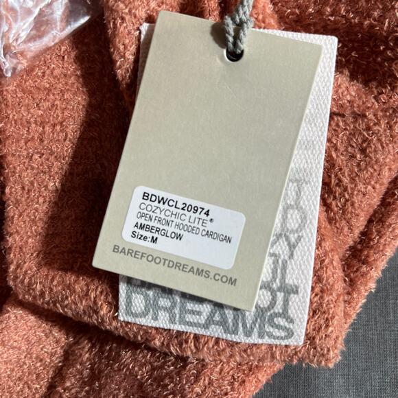 Barefoot Dreams CozyChic Lite Cardigan Sweater Womens Medium Amberglow Hooded - Picture 6 of 10